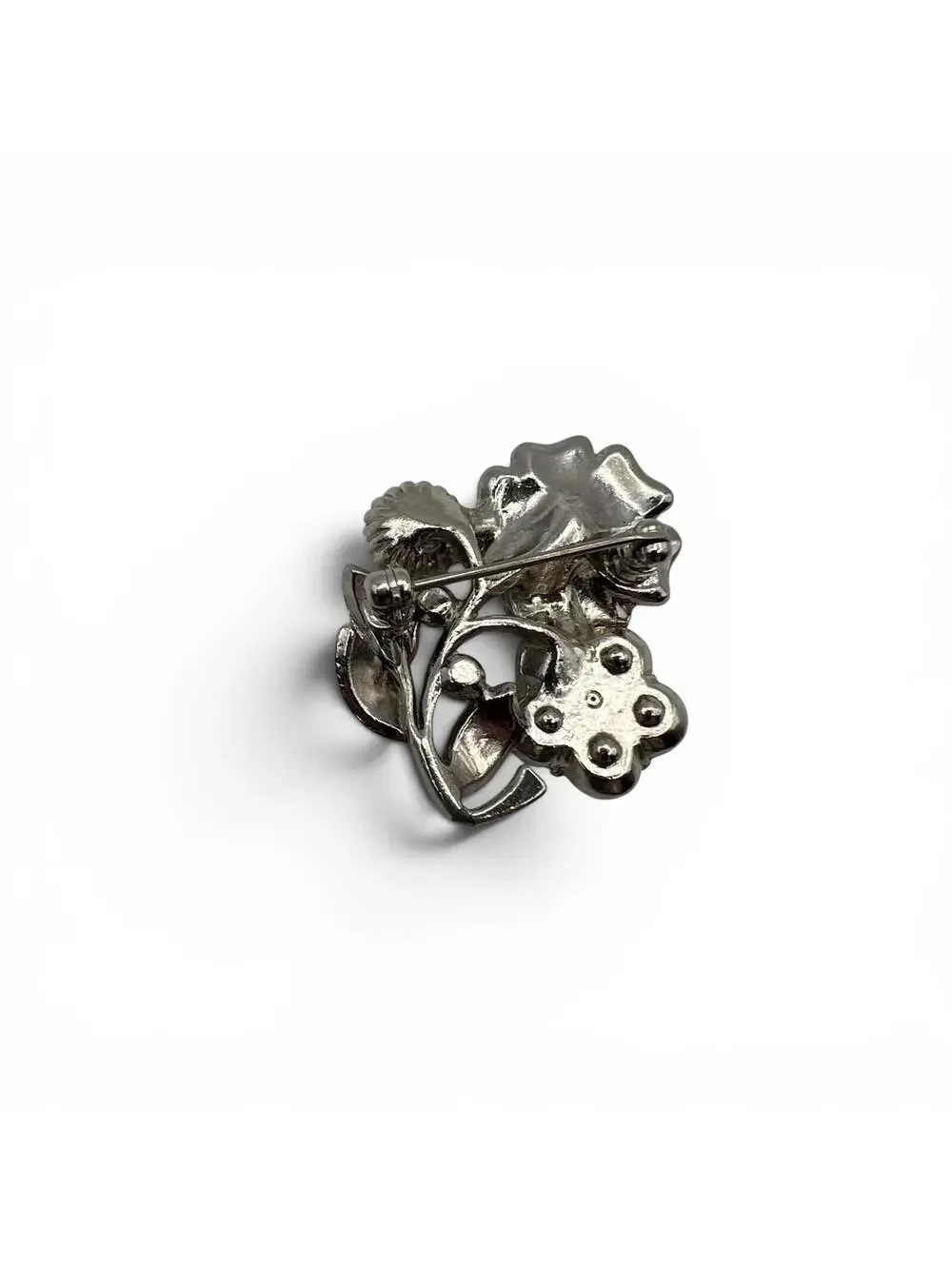 Vintage Y2K Floral Rhinestone Brooch Pin